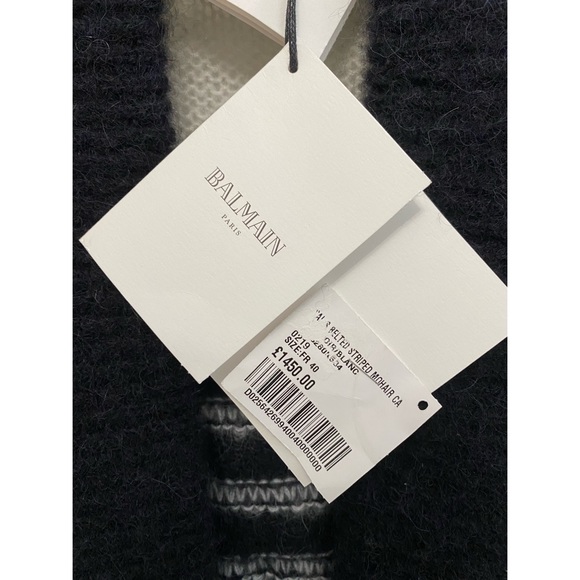 AUTH Balmain Women’s Belted Striped Cardigan Coat Mohair Wool UK 12 EU 40 - Picture 3 of 6